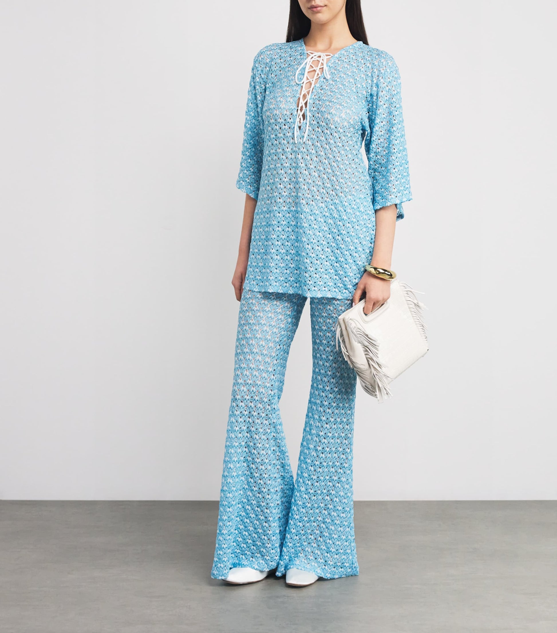 Missoni Blue Metallic-Crochet Mini Dress