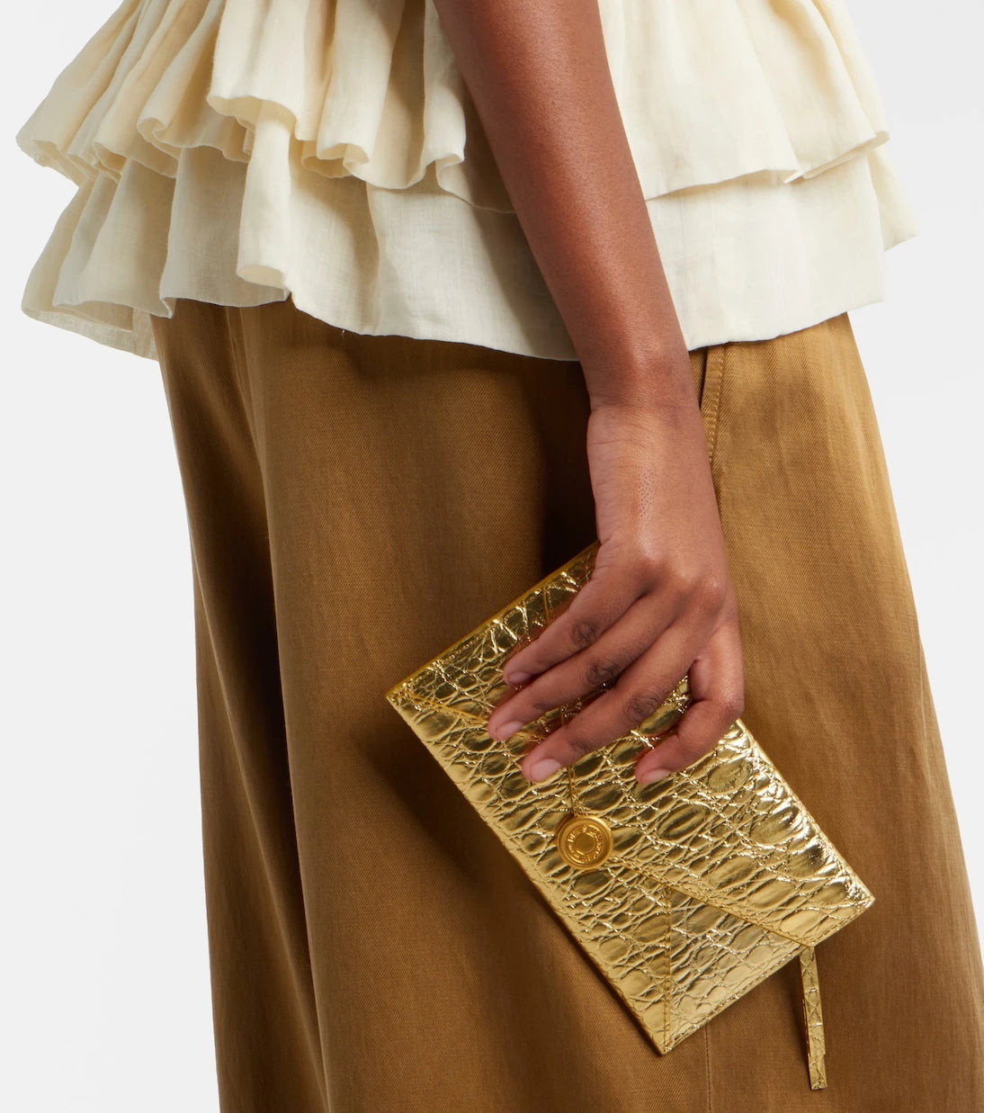 Dries Van Noten - Embossed metallic leather clutch