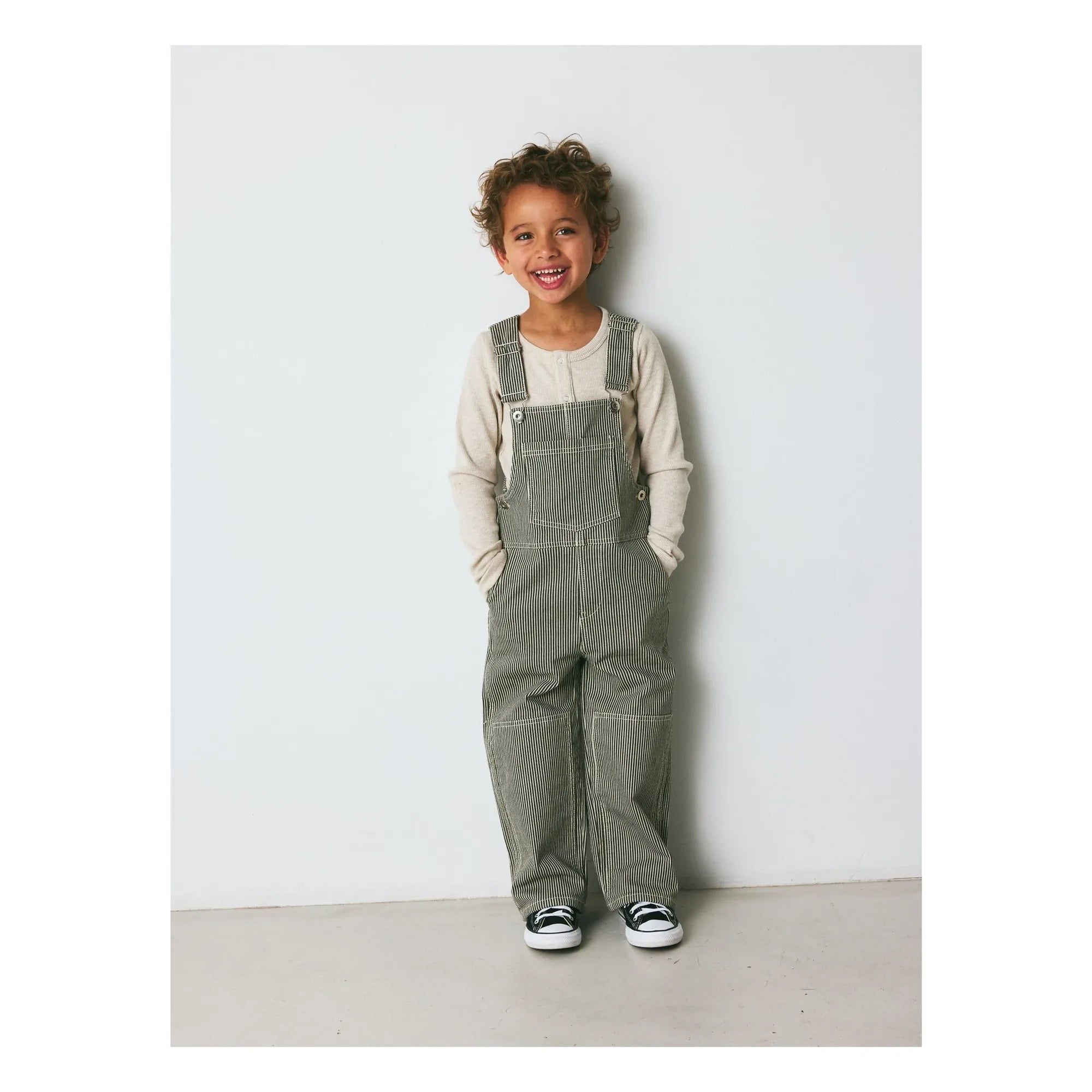 brunobruno nation - Harry organic cotton striped overalls | Dark green