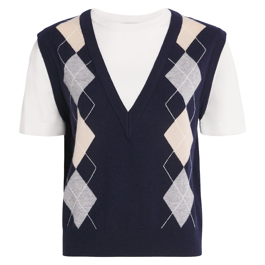 Wool-Cashmere Layered Sweater NAVY BLUE