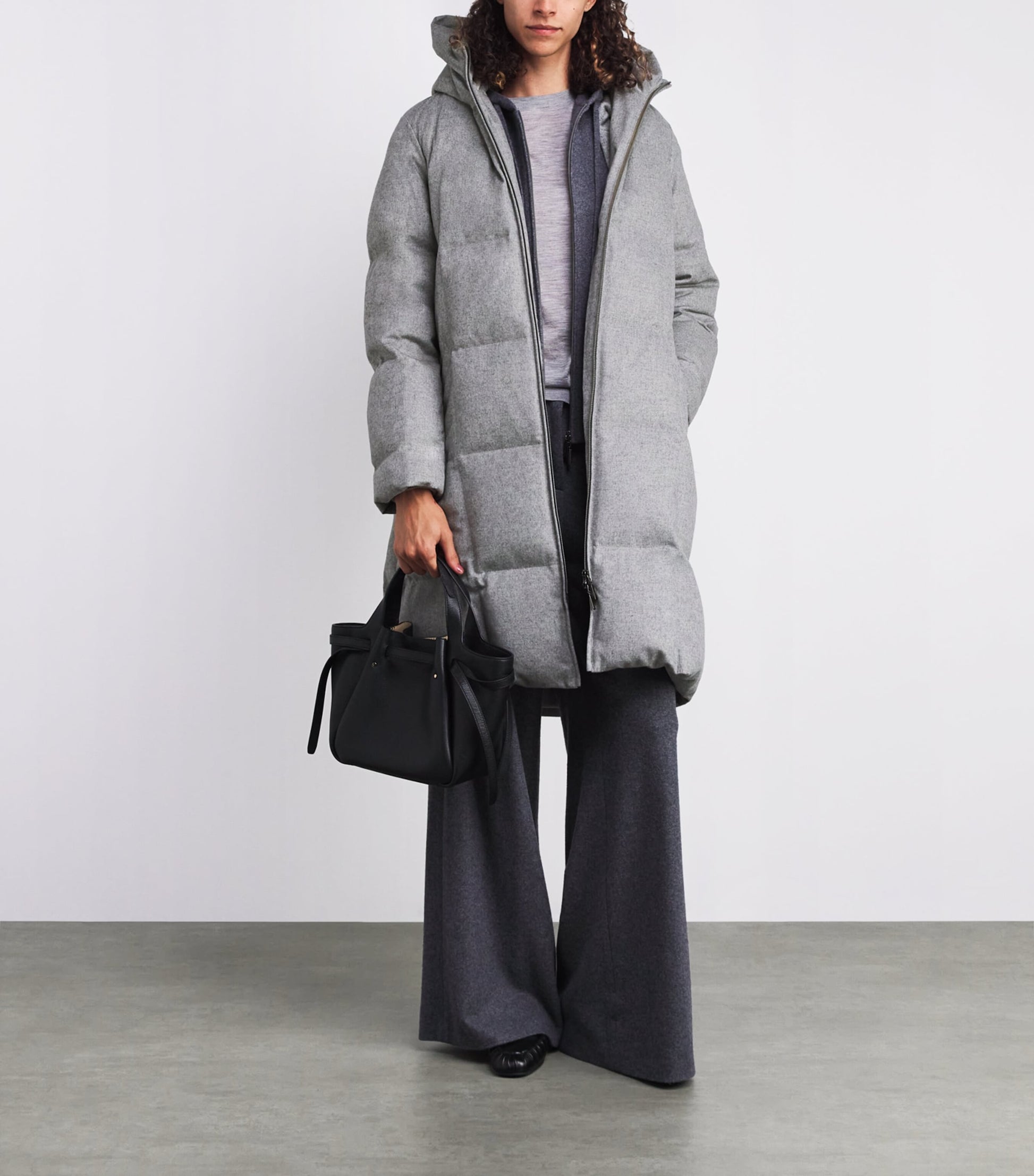Grey Down-Silk-Cashmere Puffer Coat