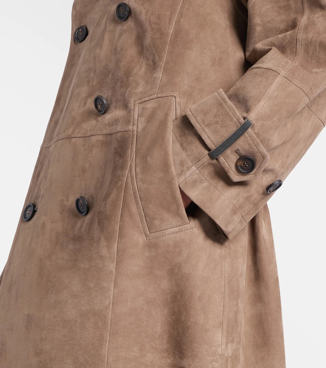 Brunello Cucinelli - Double-breasted paneled suede coat
