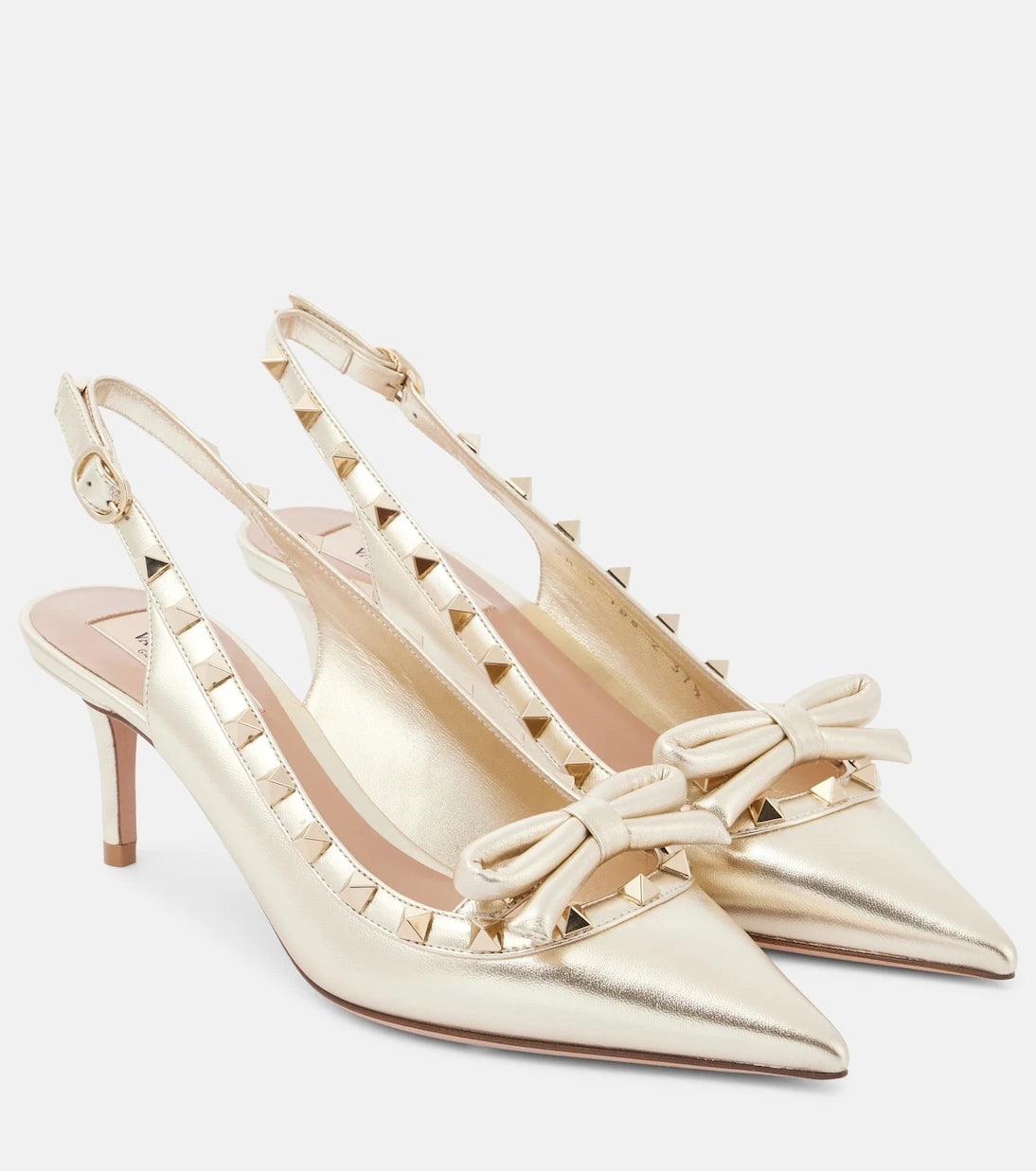 Valentino Garavani - Rockstud Bow leather slingback pumps