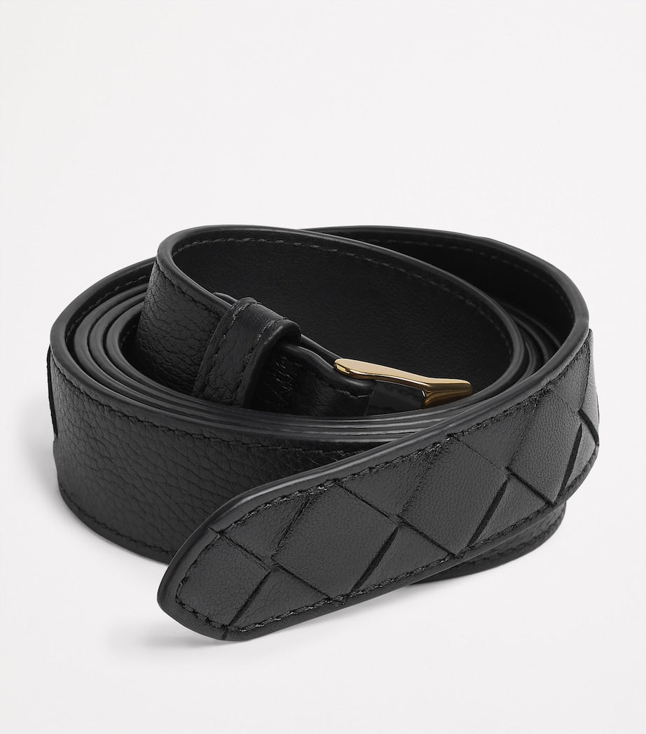 Bottega Veneta Black Leather Intrecciato Weave Belt