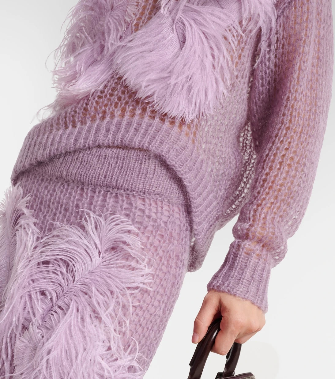 The Attico - Feather-trimmed open-knit mohair-blend sweater