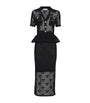 Self-Portrait Black Crochet Peplum Midi Dress