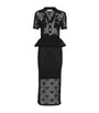 Self-Portrait Crochet Peplum Midi Dress BLACK