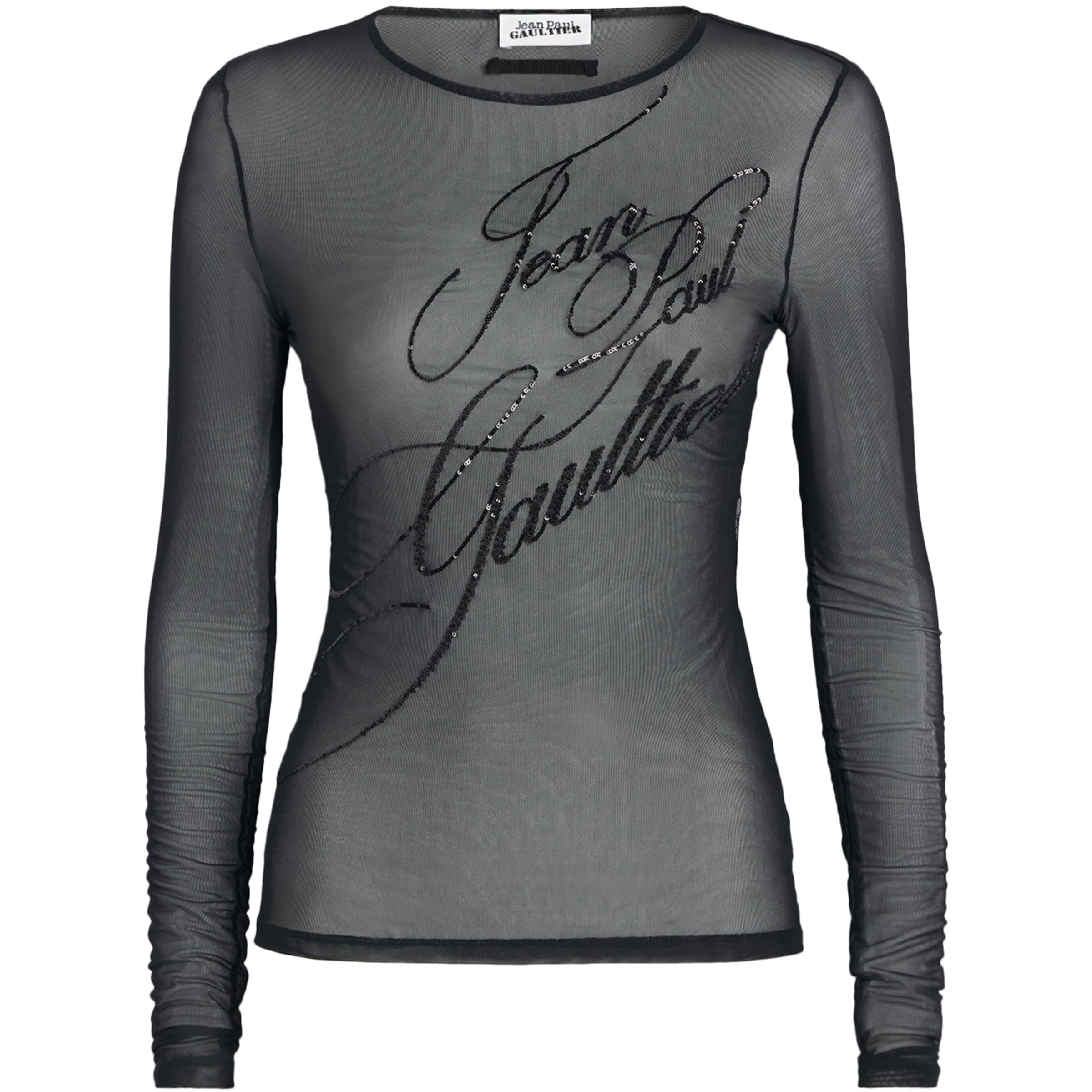 Jean Paul Gaultier Black Mesh Sequin-Branded T-Shirt