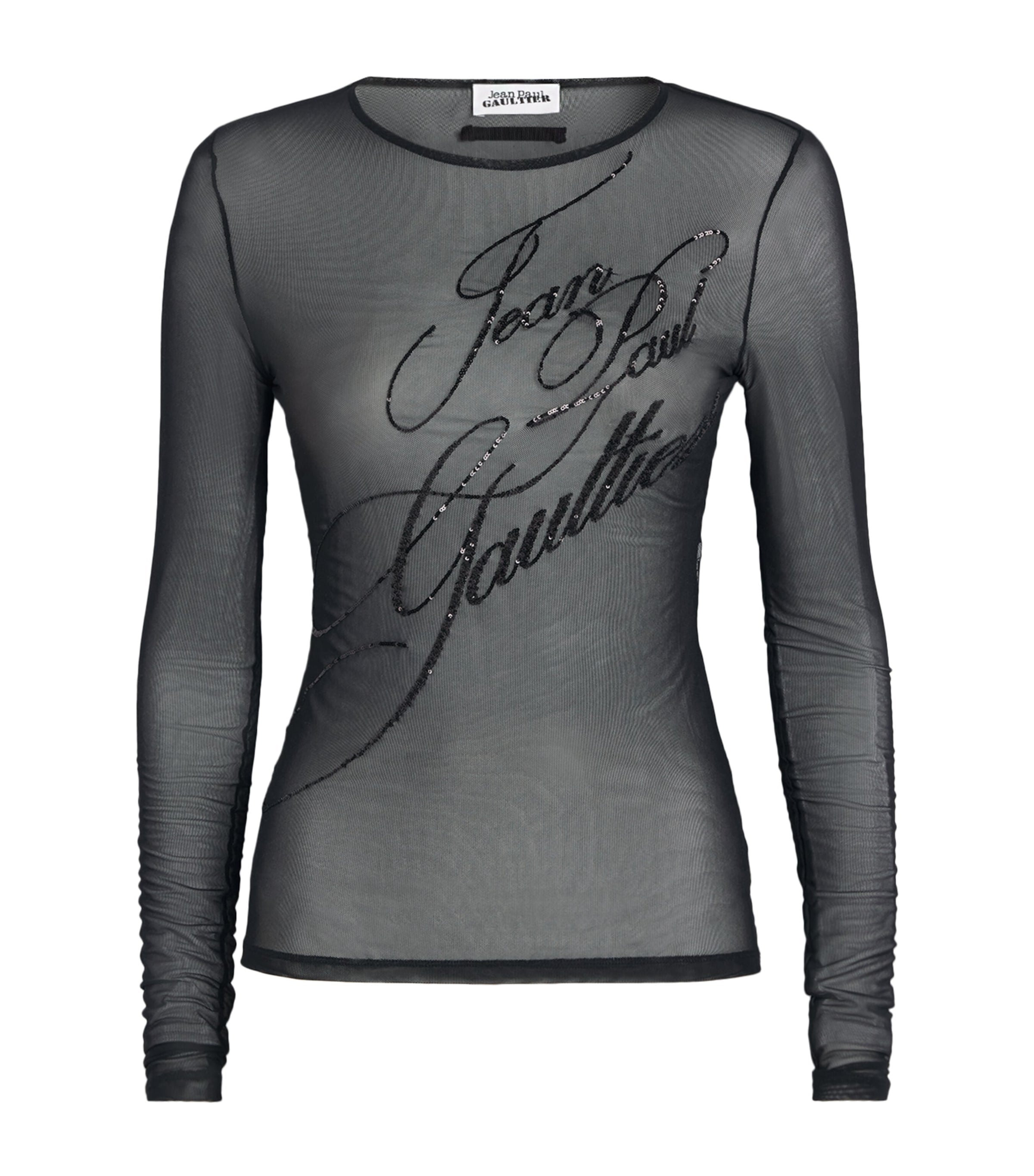 Jean Paul Gaultier Black Mesh Sequin-Branded T-Shirt