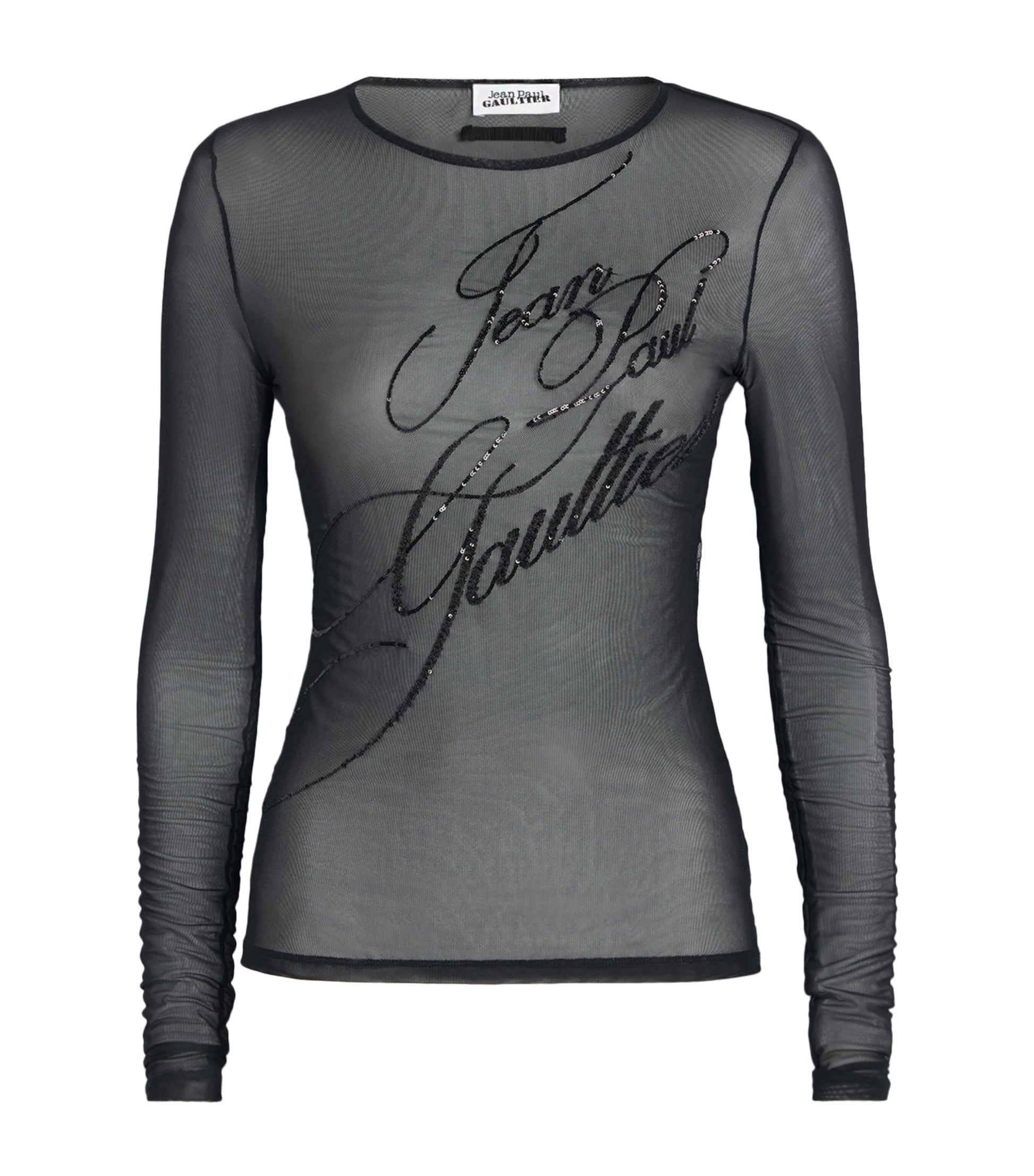 Jean Paul Gaultier Black Mesh Sequin-Branded T-Shirt