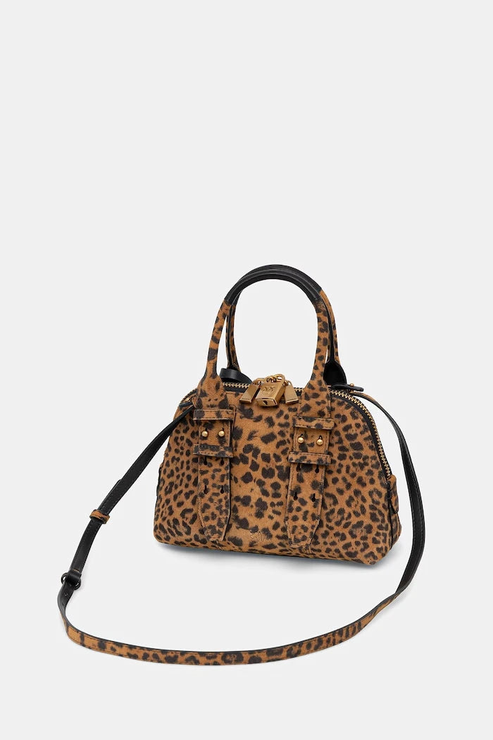 Pinko kadın süet crossbody çanta Leopard print