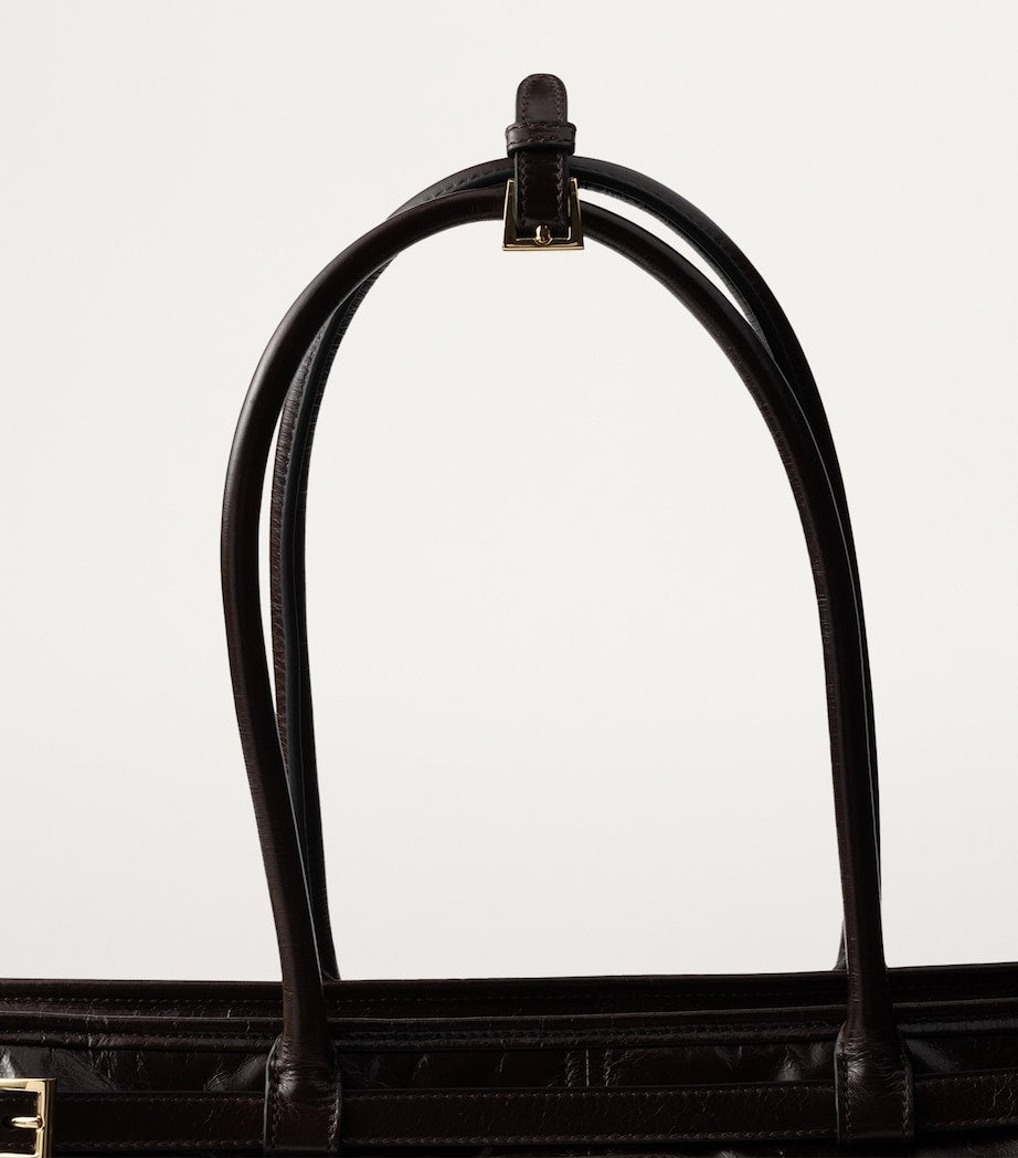 Prada Brown Large Leather Buckled Tote Bag
