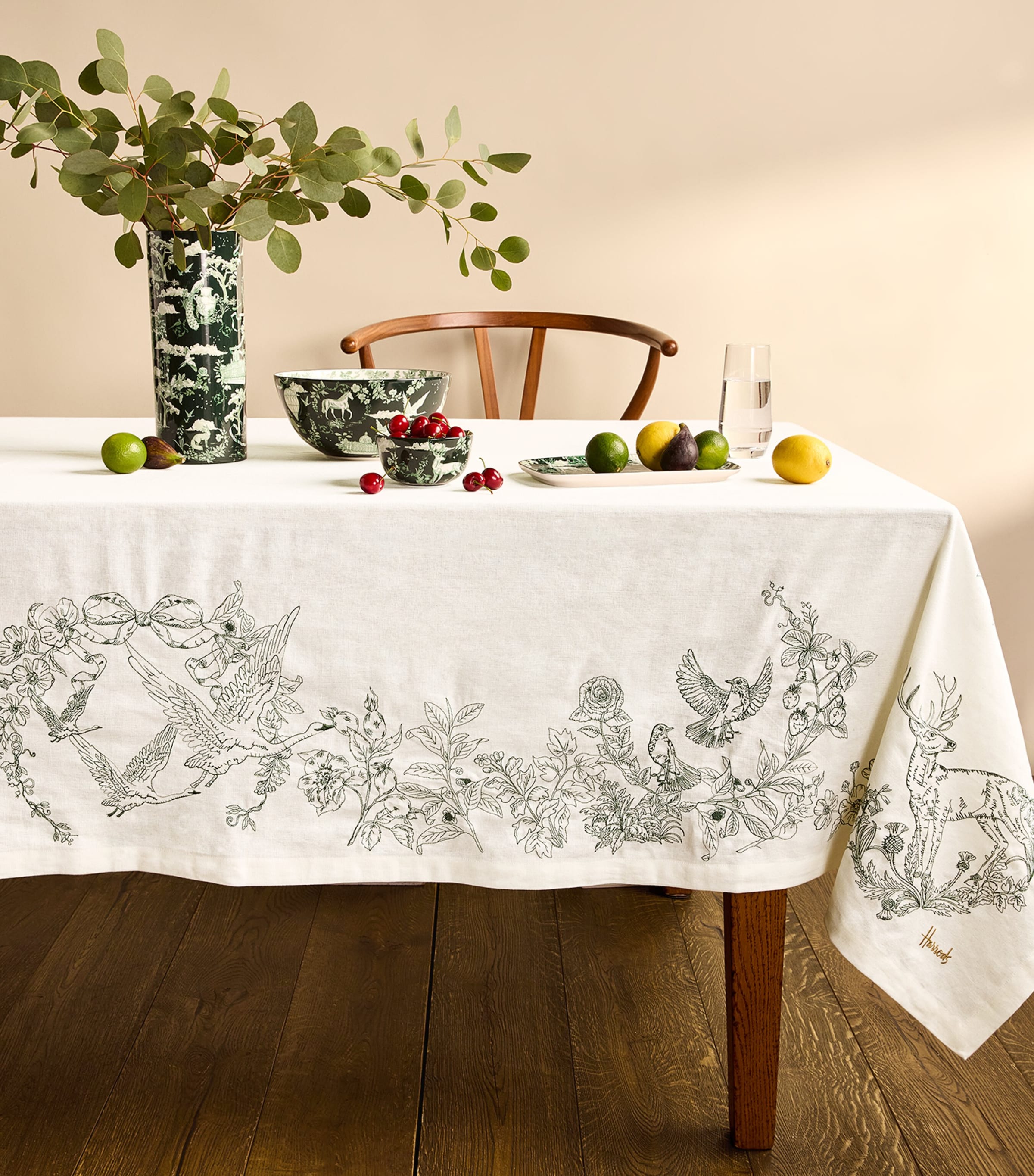 Cotton-Linen Toile de Jouy Tablecloth