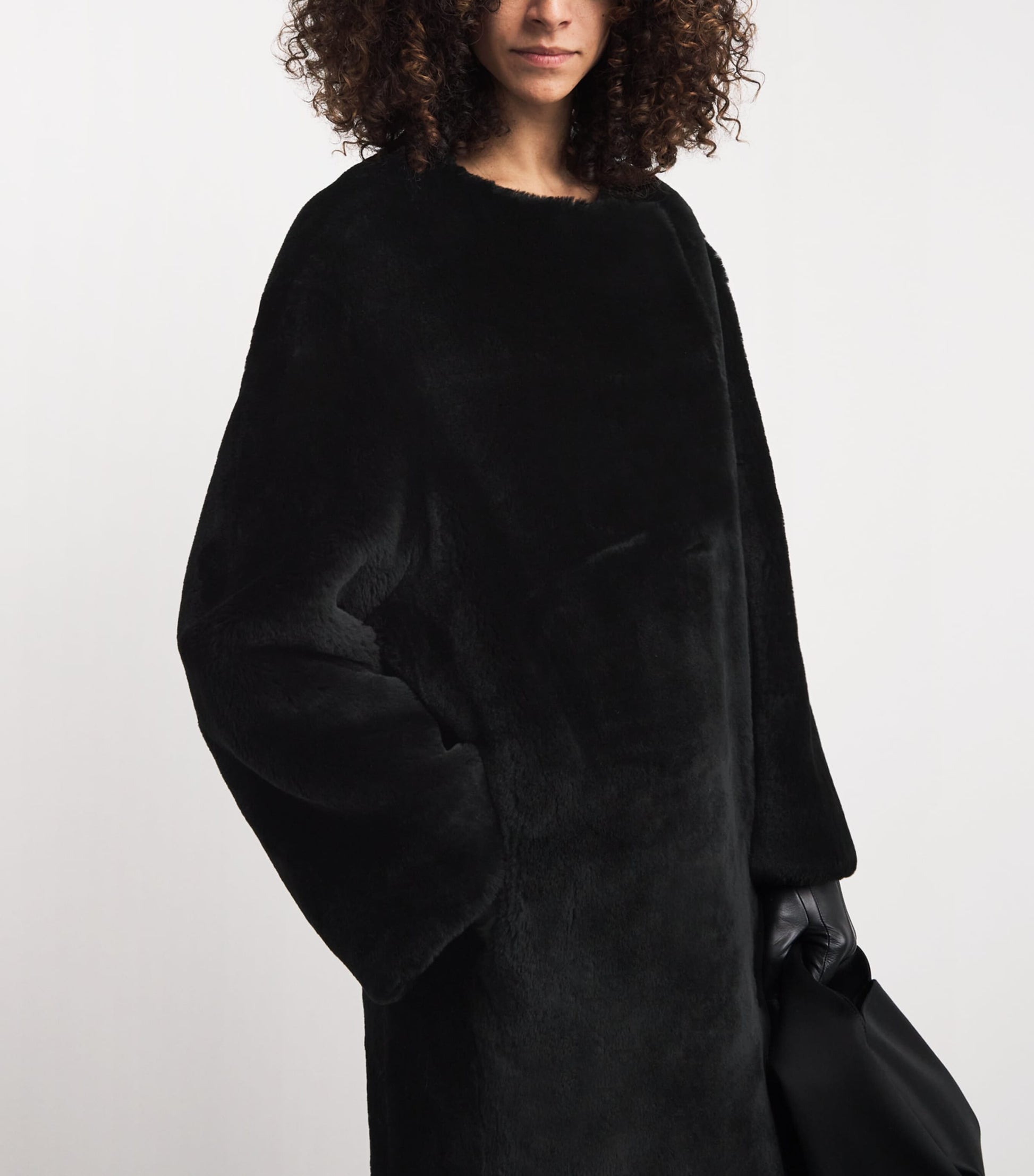 Toteme Black Shearling Collarless Coat