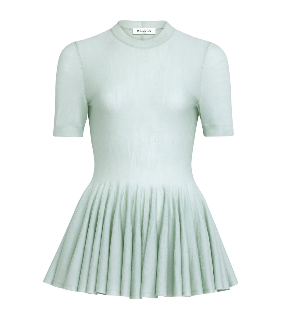 Alaïa Green Virgin Wool Peplum Top