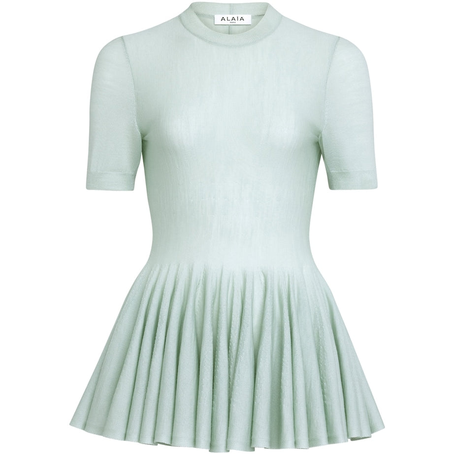 Alaïa Green Virgin Wool Peplum Top