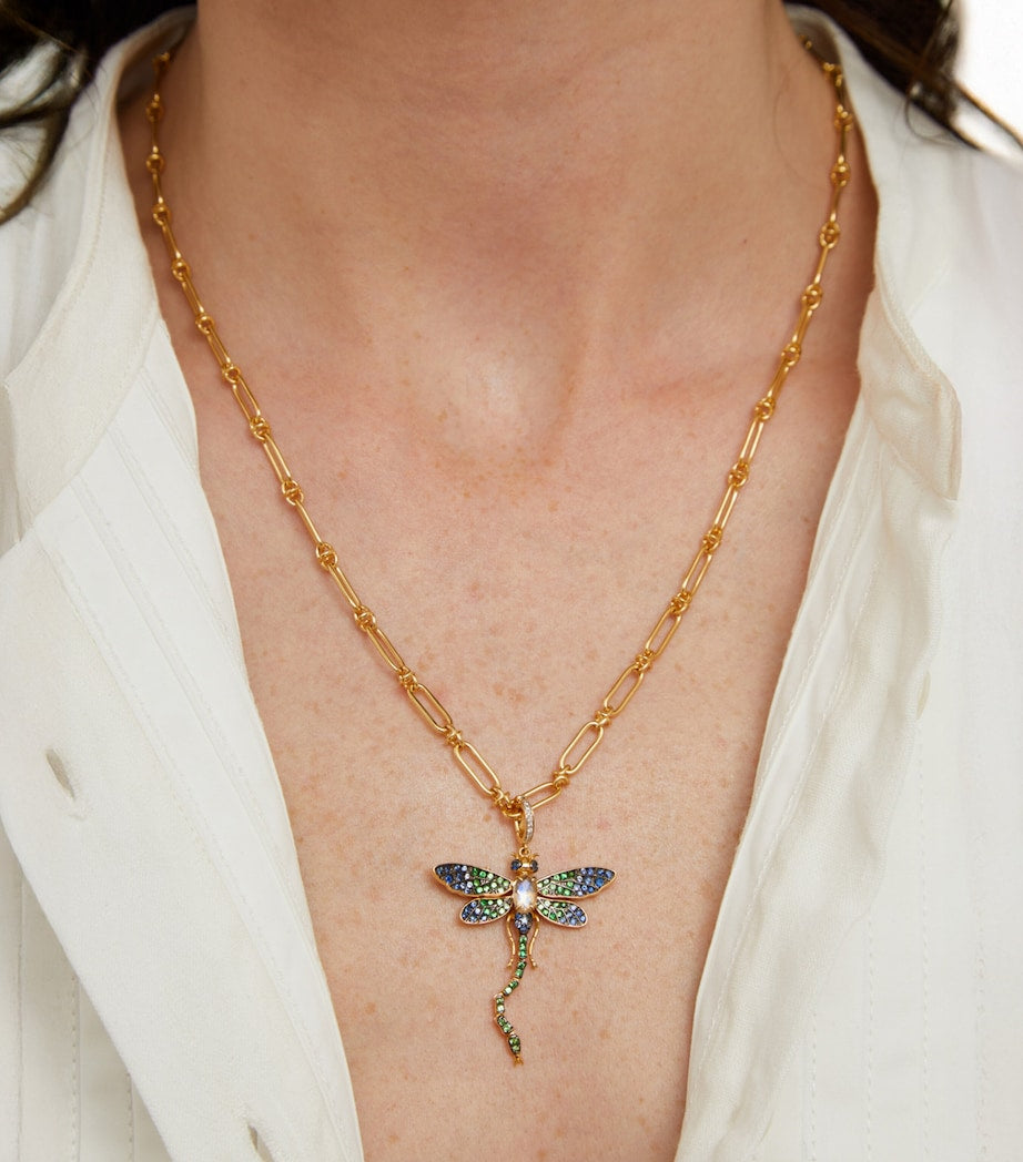 Annoushka Yellow Gold, Diamond, Sapphire, Tsavorite and Moonstone Mythology Dragonfly Pendant