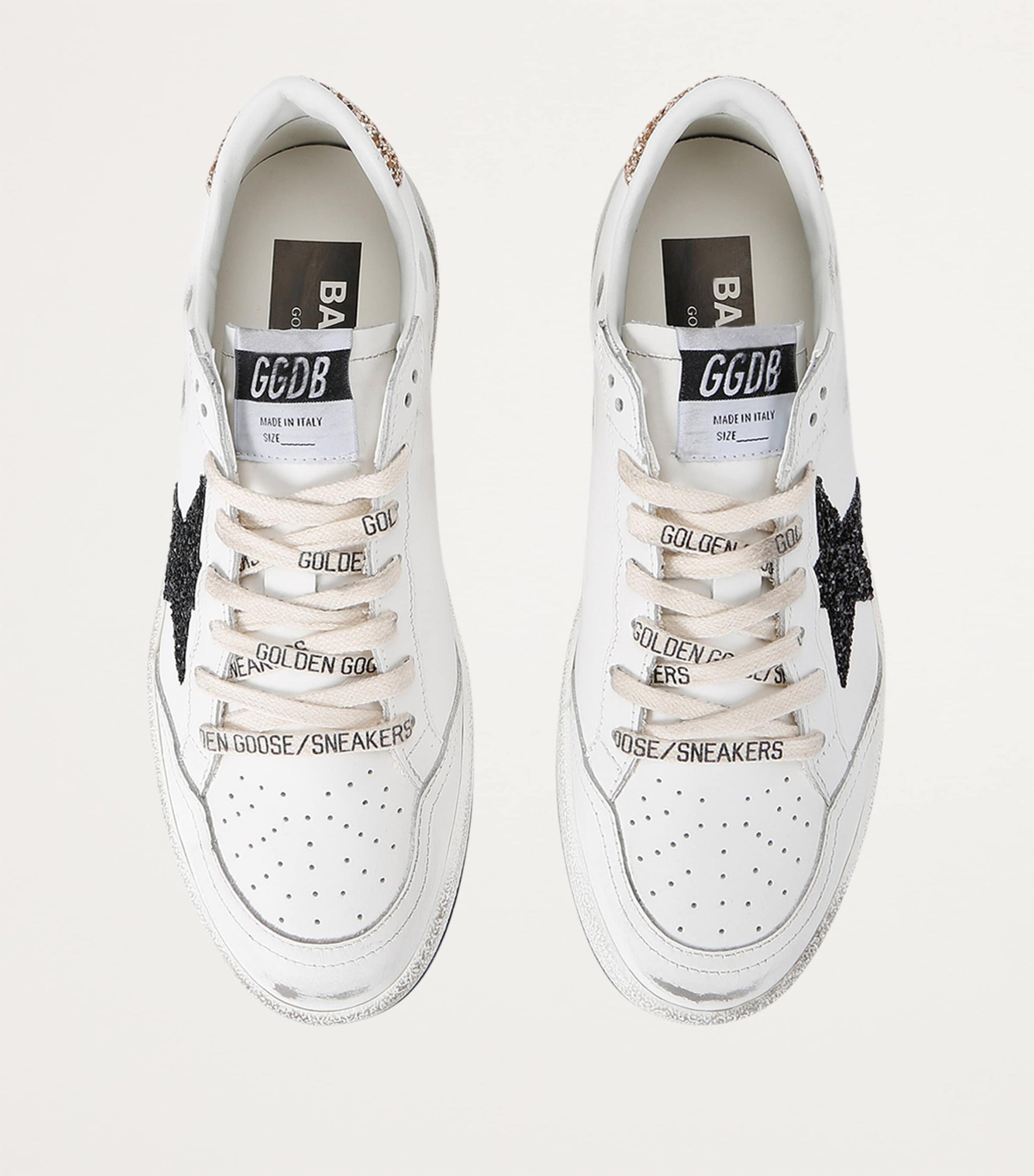Golden Goose White Leather-Glitter Ball Star Sneakers