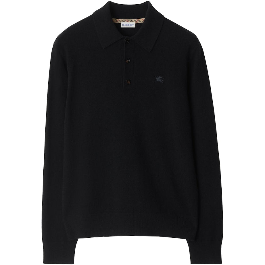 Burberry Black Cashmere EKD Polo Shirt