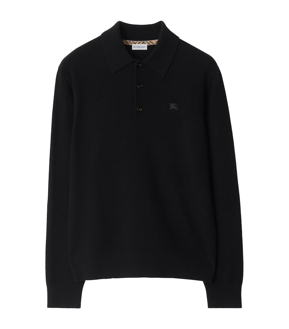 Burberry Black Cashmere EKD Polo Shirt