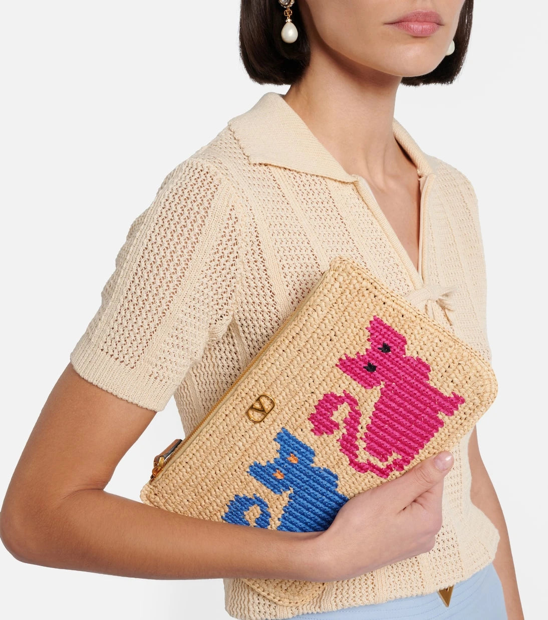 Valentino Garavani - VLogo raffia pouch