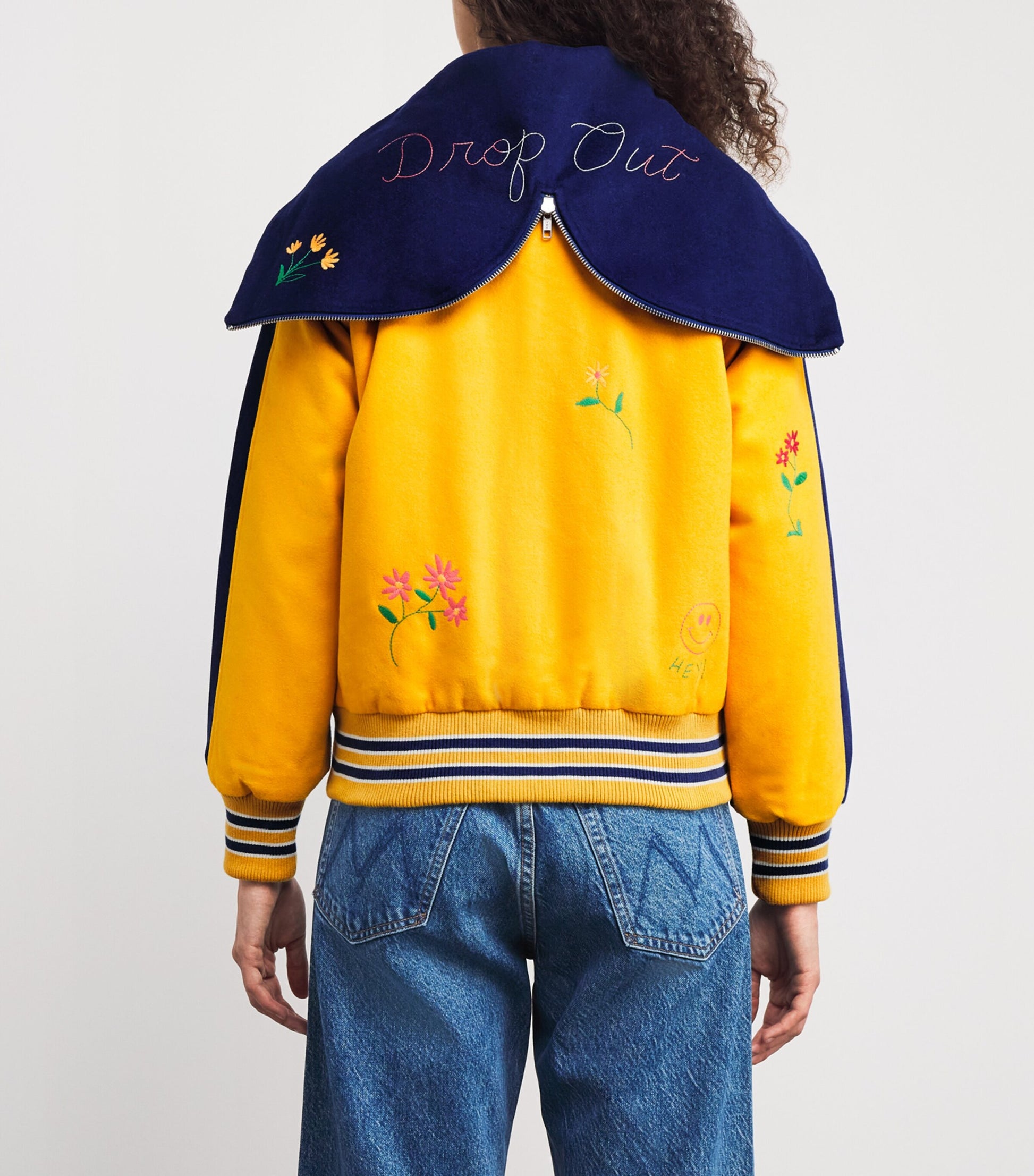 MOTHER Yellow The Split Hood Team Spirit Bomber Jacket