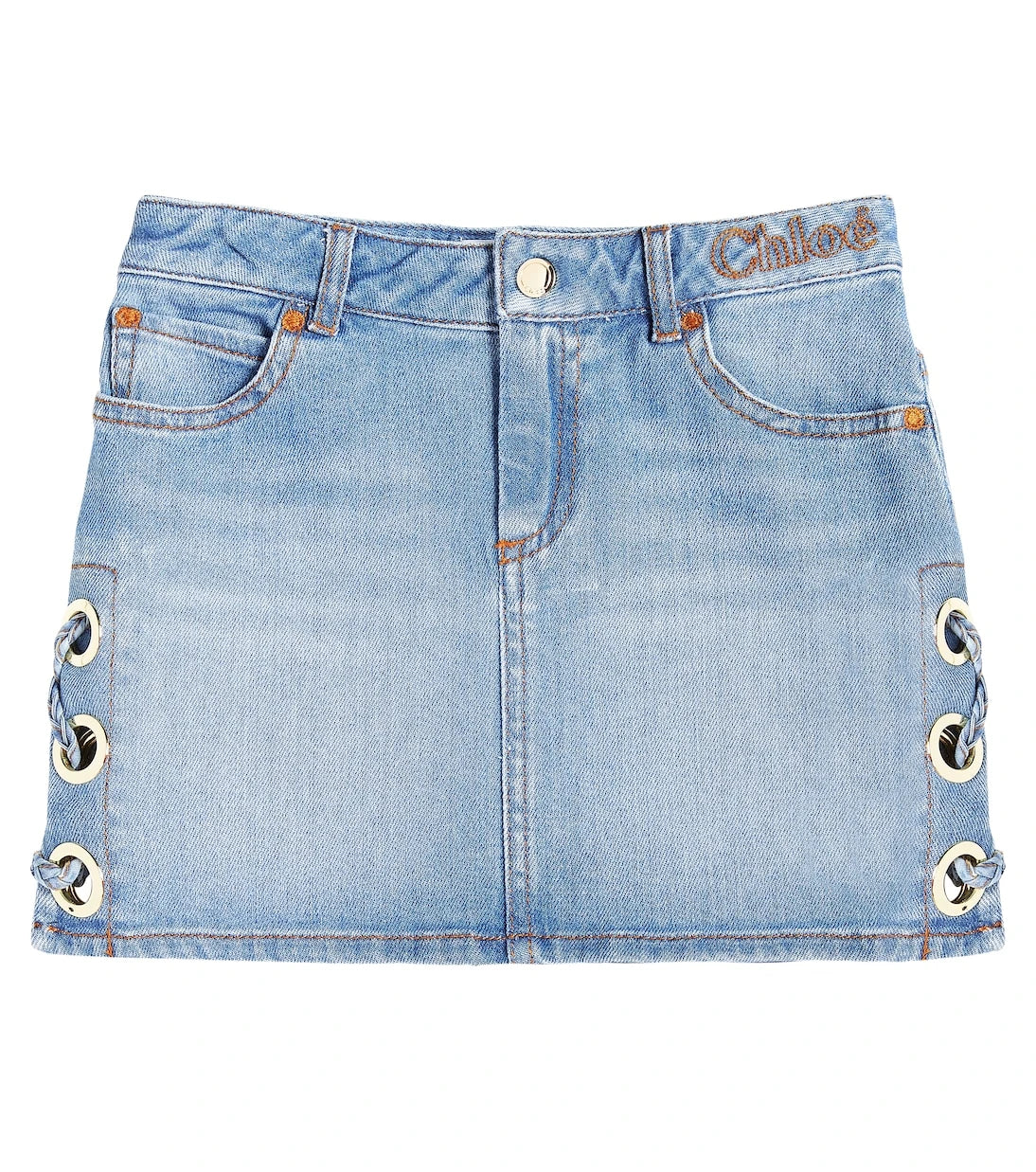 Chloé Kids - Lace-detail denim skirt