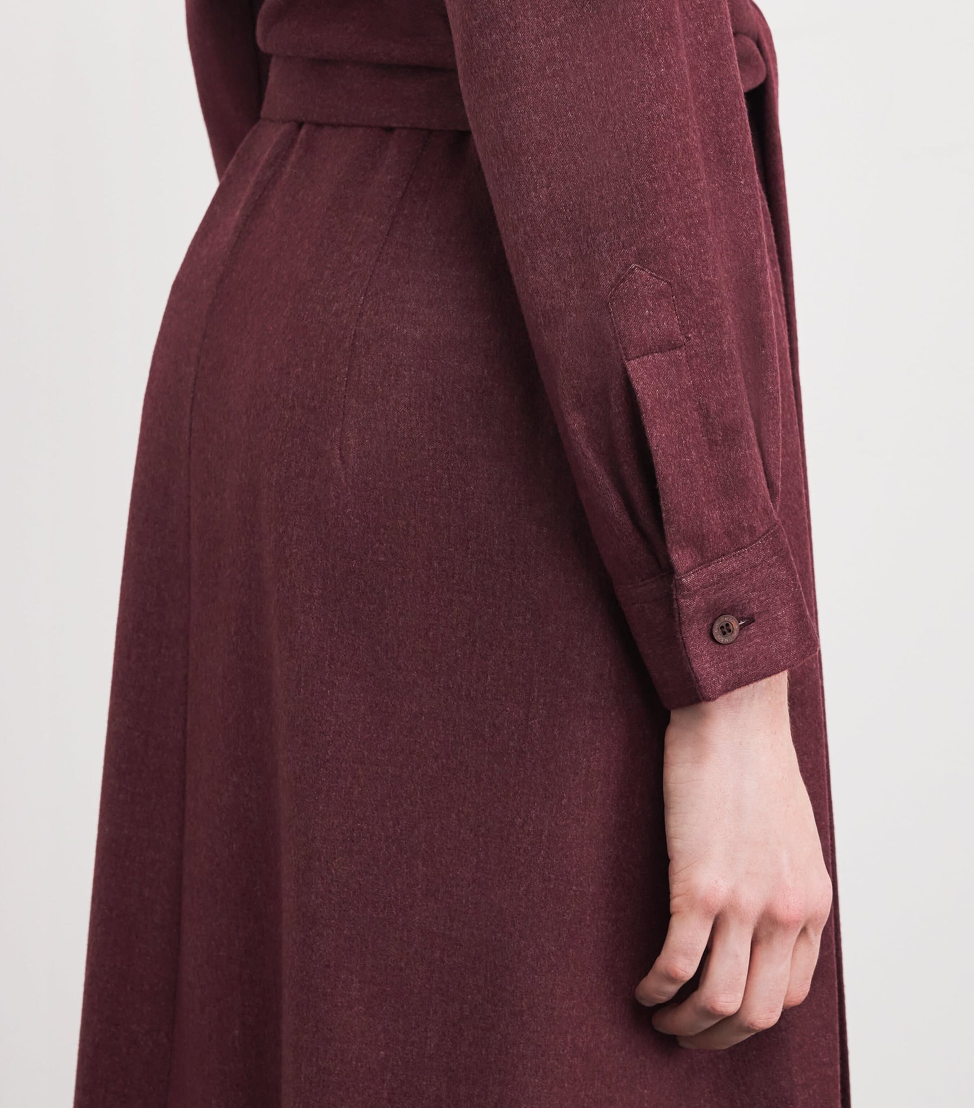 Burgundy Cashmere Belted Midi Shirt Dress