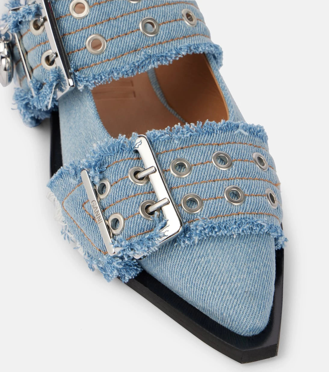 Ganni - Feminine Buckle denim ballet flats