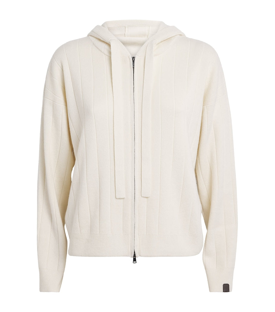 White Cashmere Zip-Up Hoodie