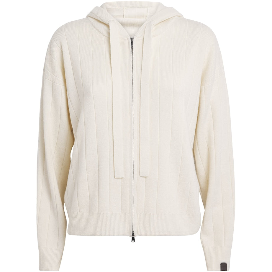 White Cashmere Zip-Up Hoodie