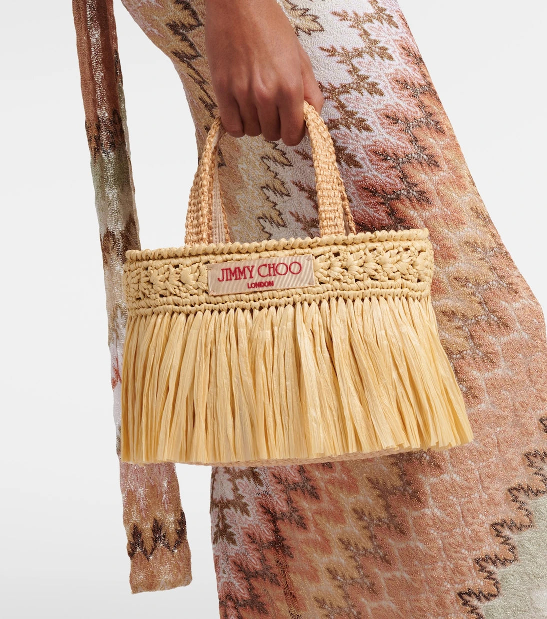 Jimmy Choo - Mini fringed raffia top-handle bag