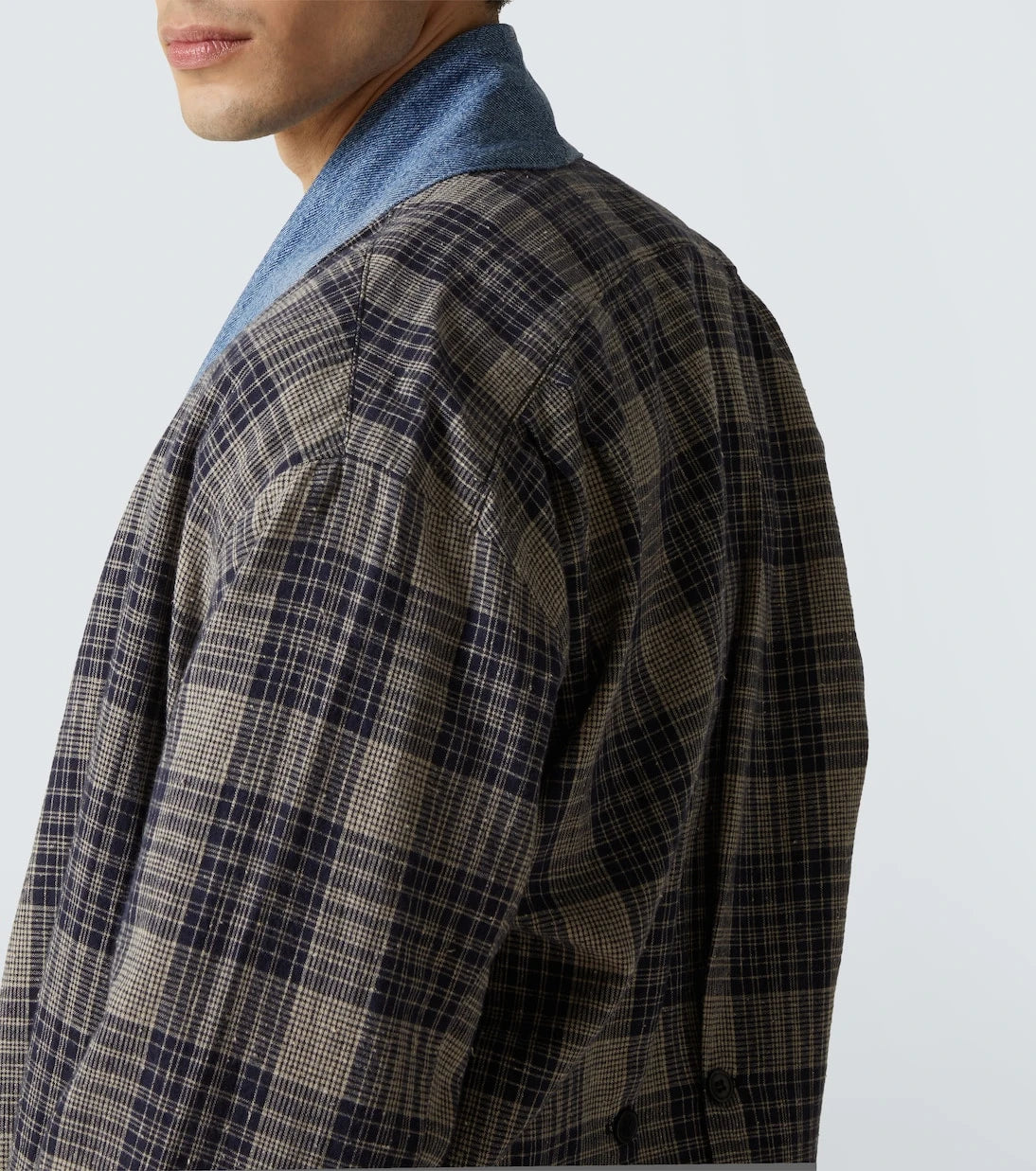 Greg Lauren - Plaid denim-trimmed cotton coat
