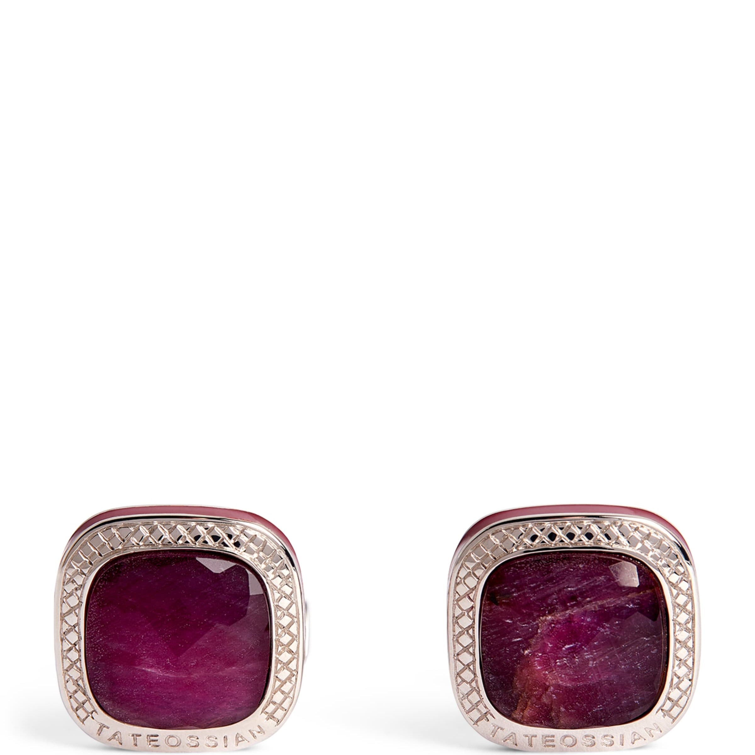 Sterling Silver and Ruby Square Cufflinks