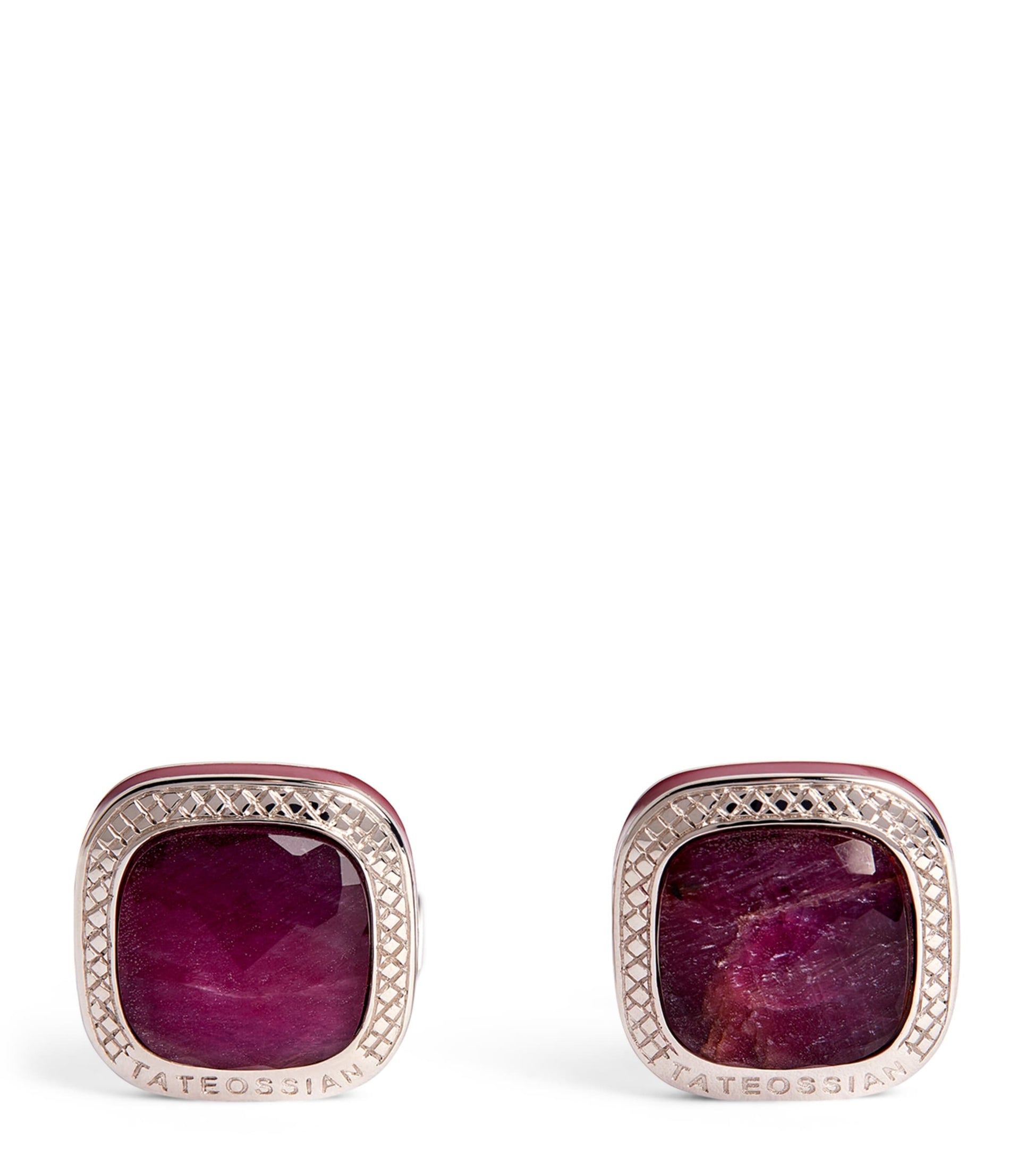 Sterling Silver and Ruby Square Cufflinks