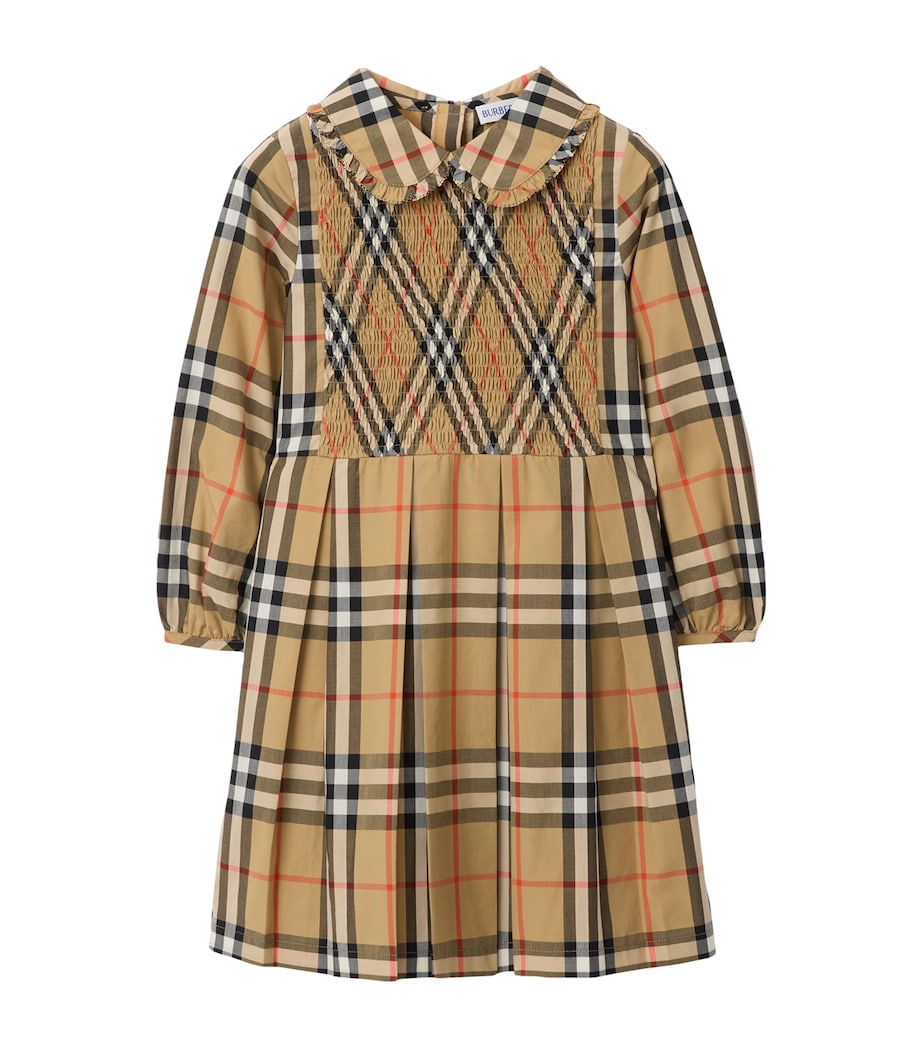 Burberry Kids Beige Cotton Check Smocked Dress (3-12 Years)