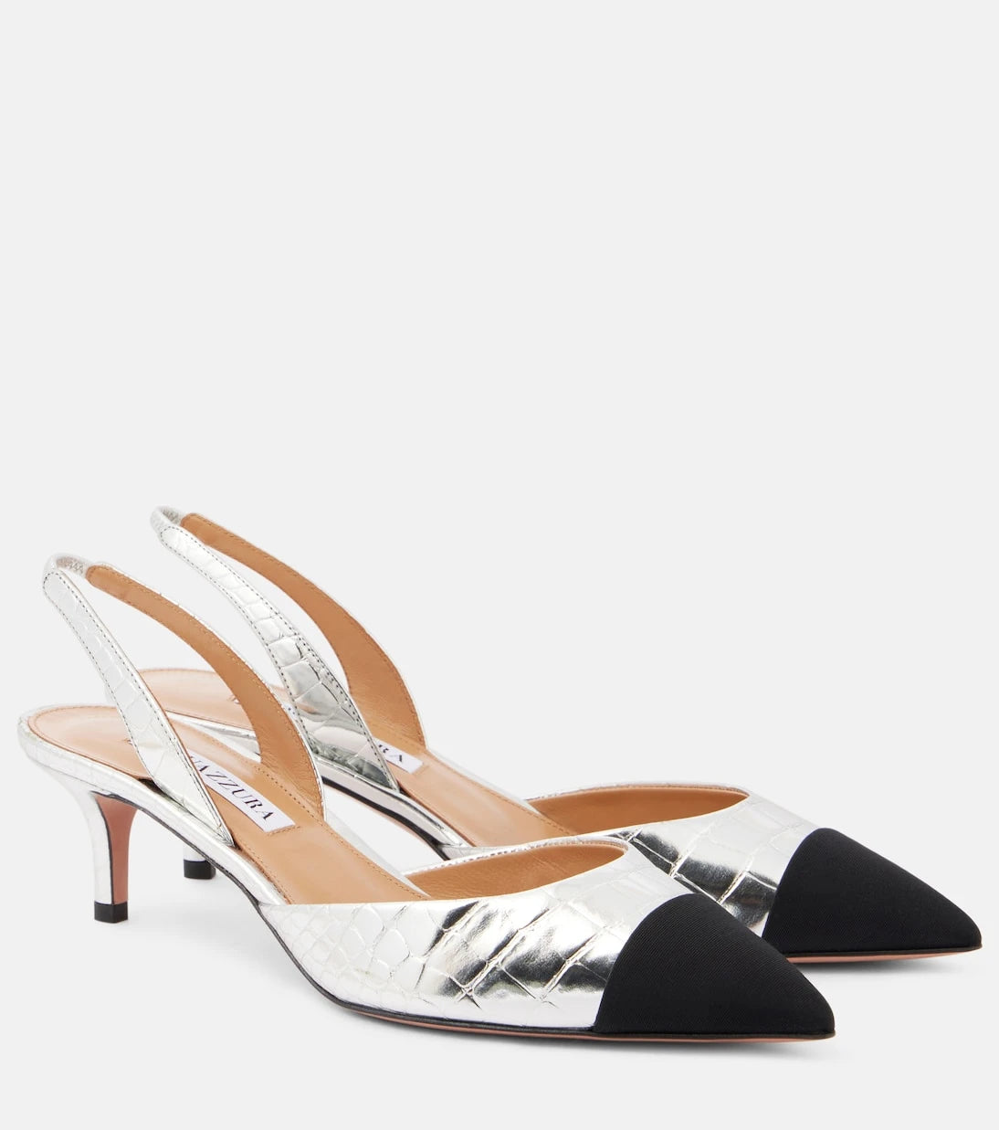 Aquazzura - Milanese metallic leather slingback pumps