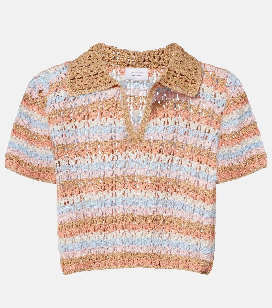 Anna Kosturova - Crochet striped cotton polo shirt