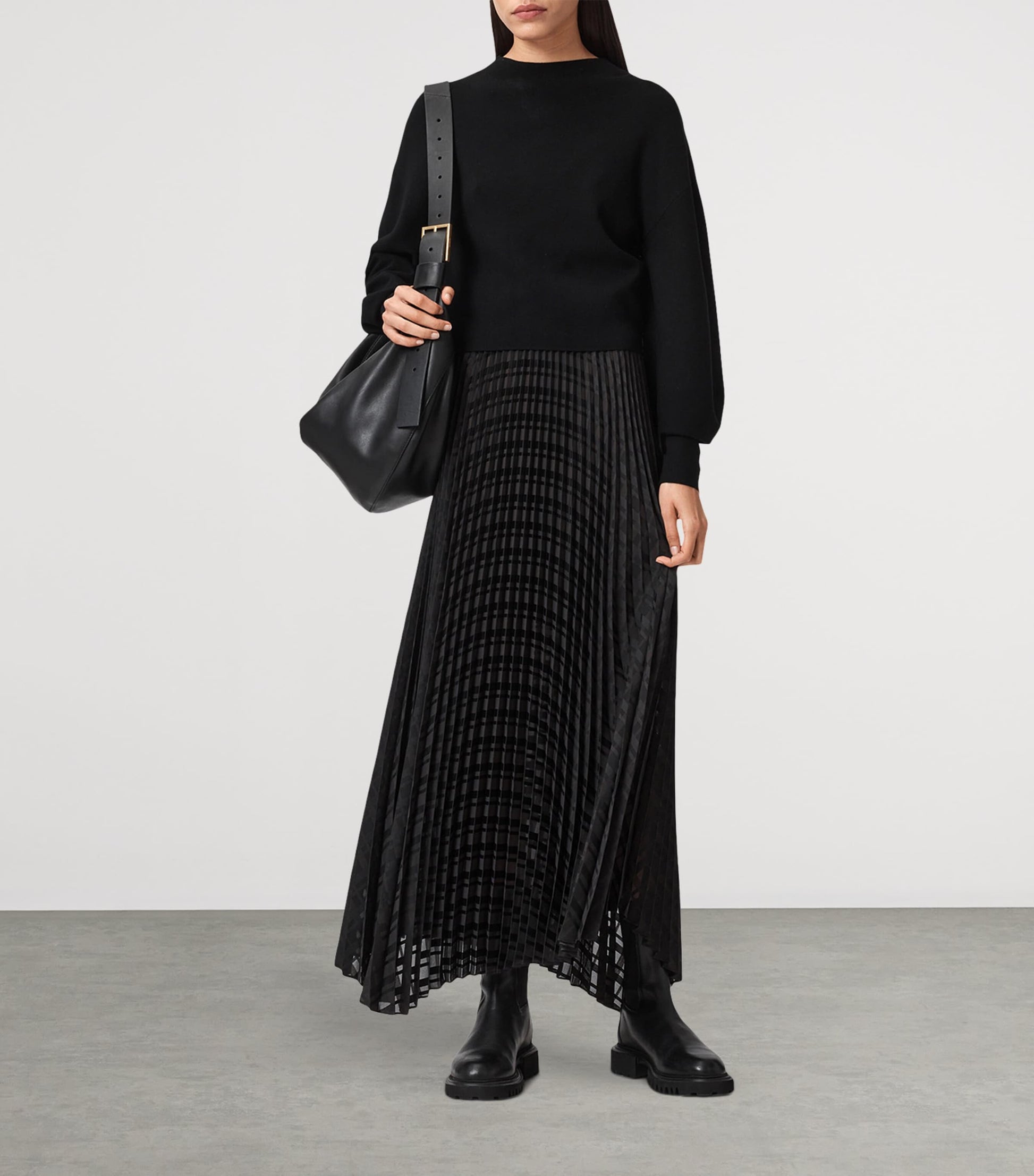 Black Pleated Sinead Sweater Dress