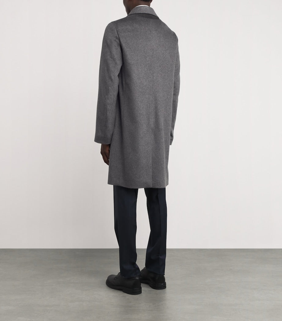 Blue Cashmere Single-Breasted Coat