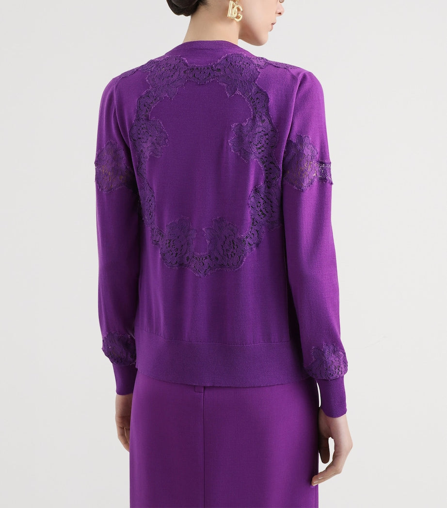 Dolce & Gabbana Multi Wool-Blend Lace-Trim Cardigan