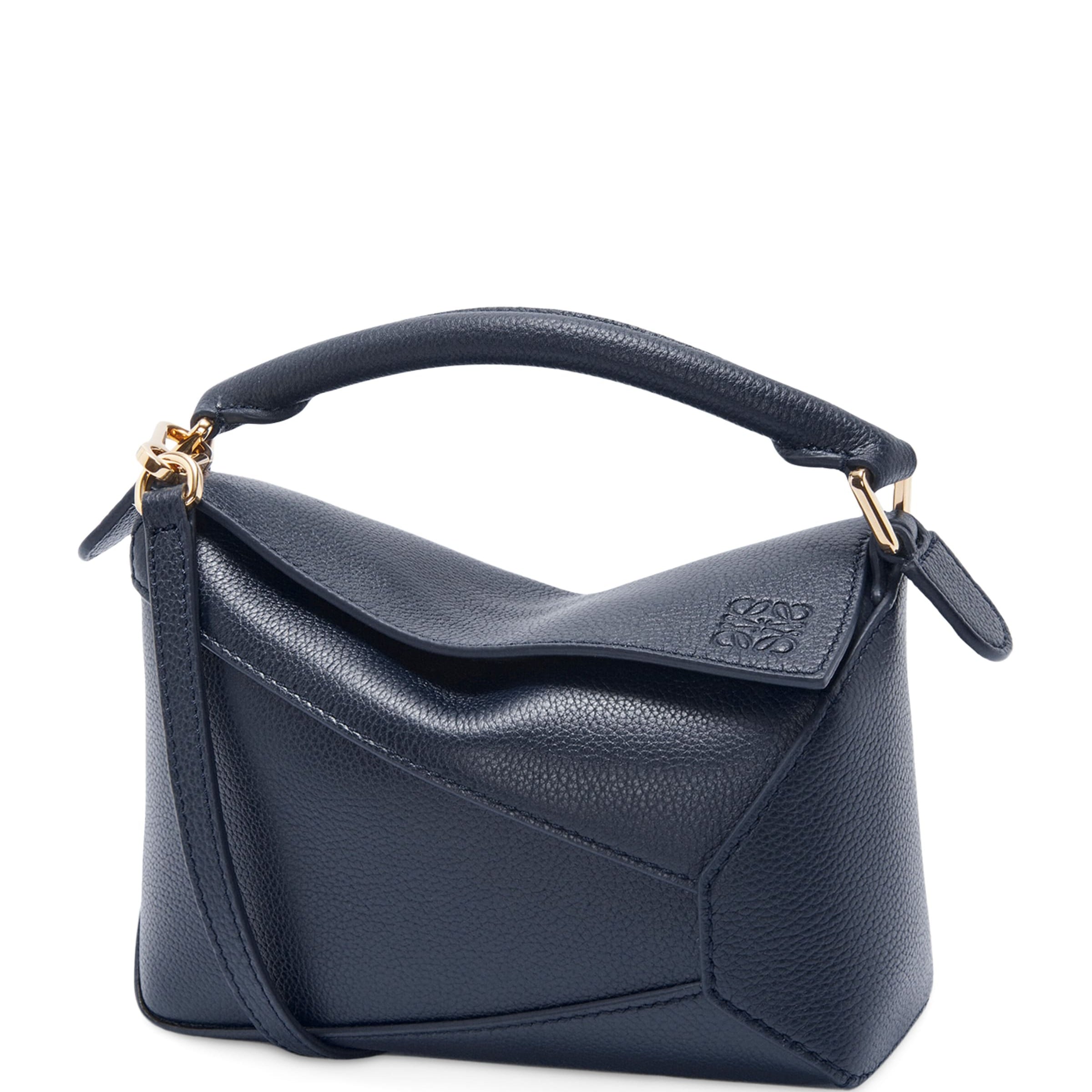LOEWE Navy Mini Leather Puzzle Edge Top-Handle Bag
