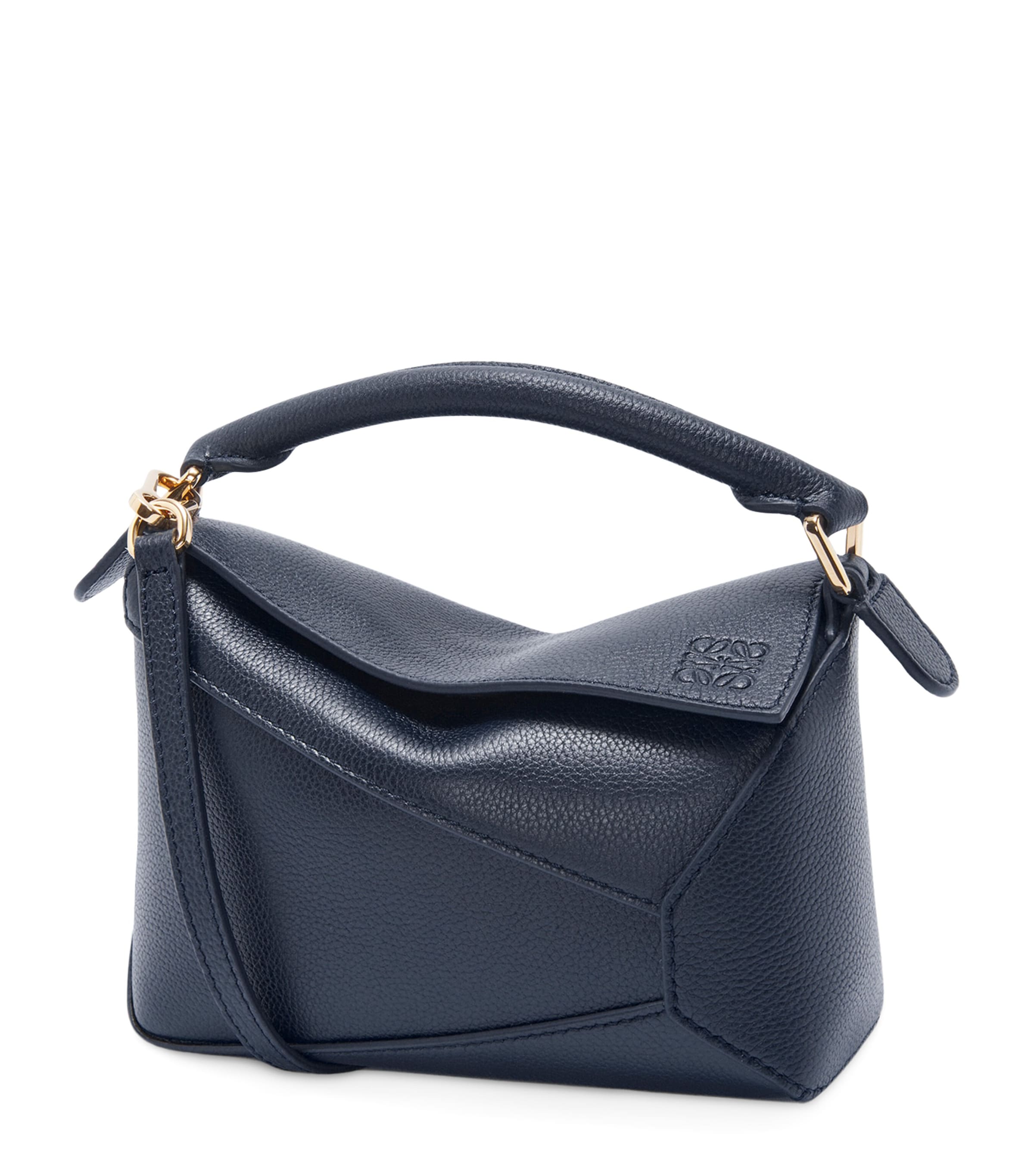 LOEWE Navy Mini Leather Puzzle Edge Top-Handle Bag