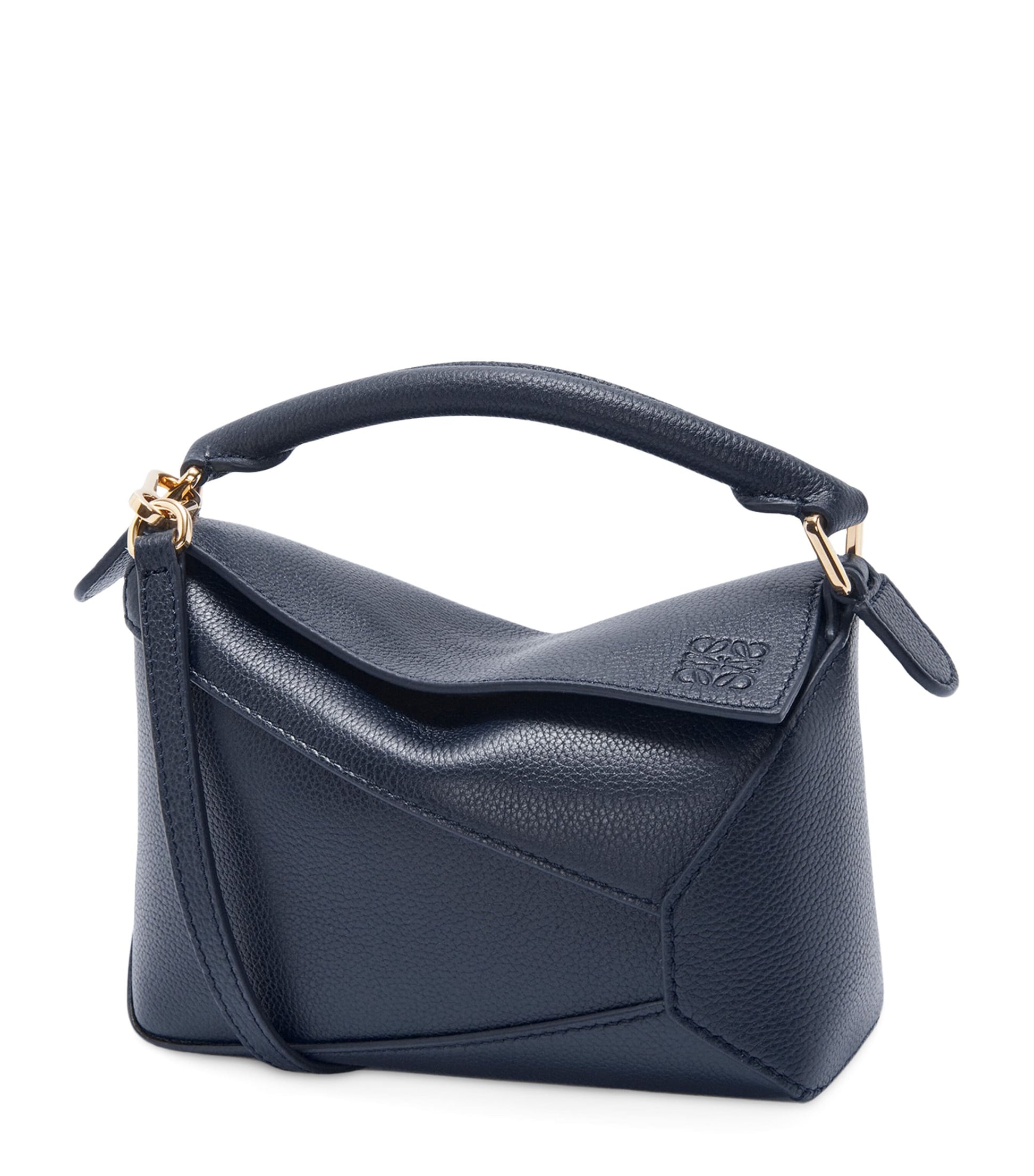LOEWE Navy Mini Leather Puzzle Edge Top-Handle Bag