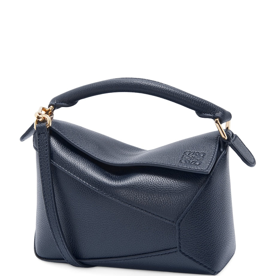 LOEWE Navy Mini Leather Puzzle Edge Top-Handle Bag