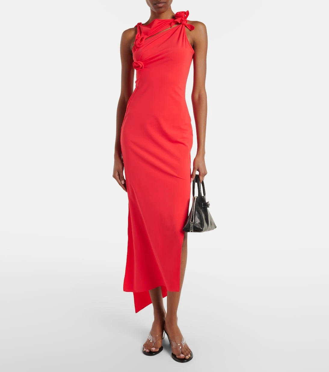 Coperni - Floral-appliqué asymmetric jersey maxi dress