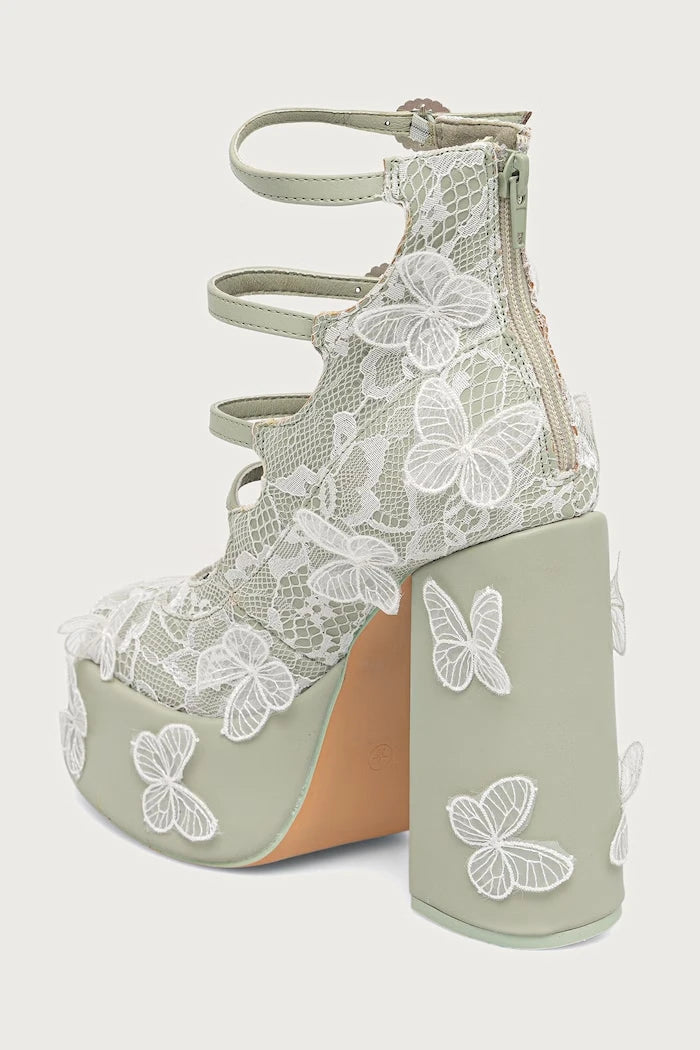 Kalın Topuklu Wild Lotus Butterfly Lace Platform