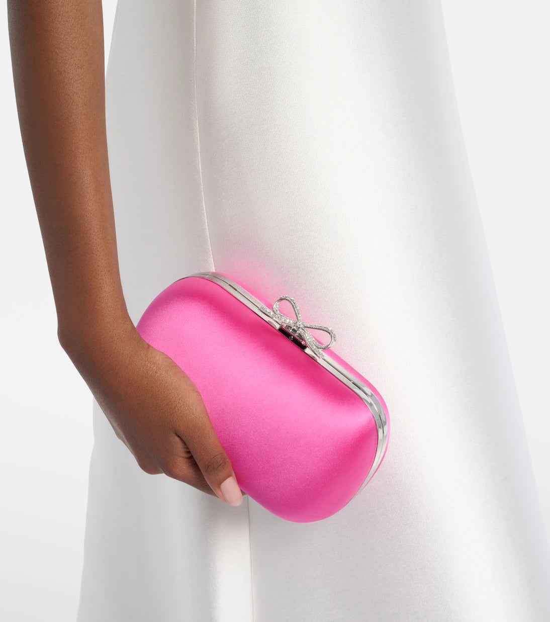 Self-Portrait - Bow embellished satin clutch