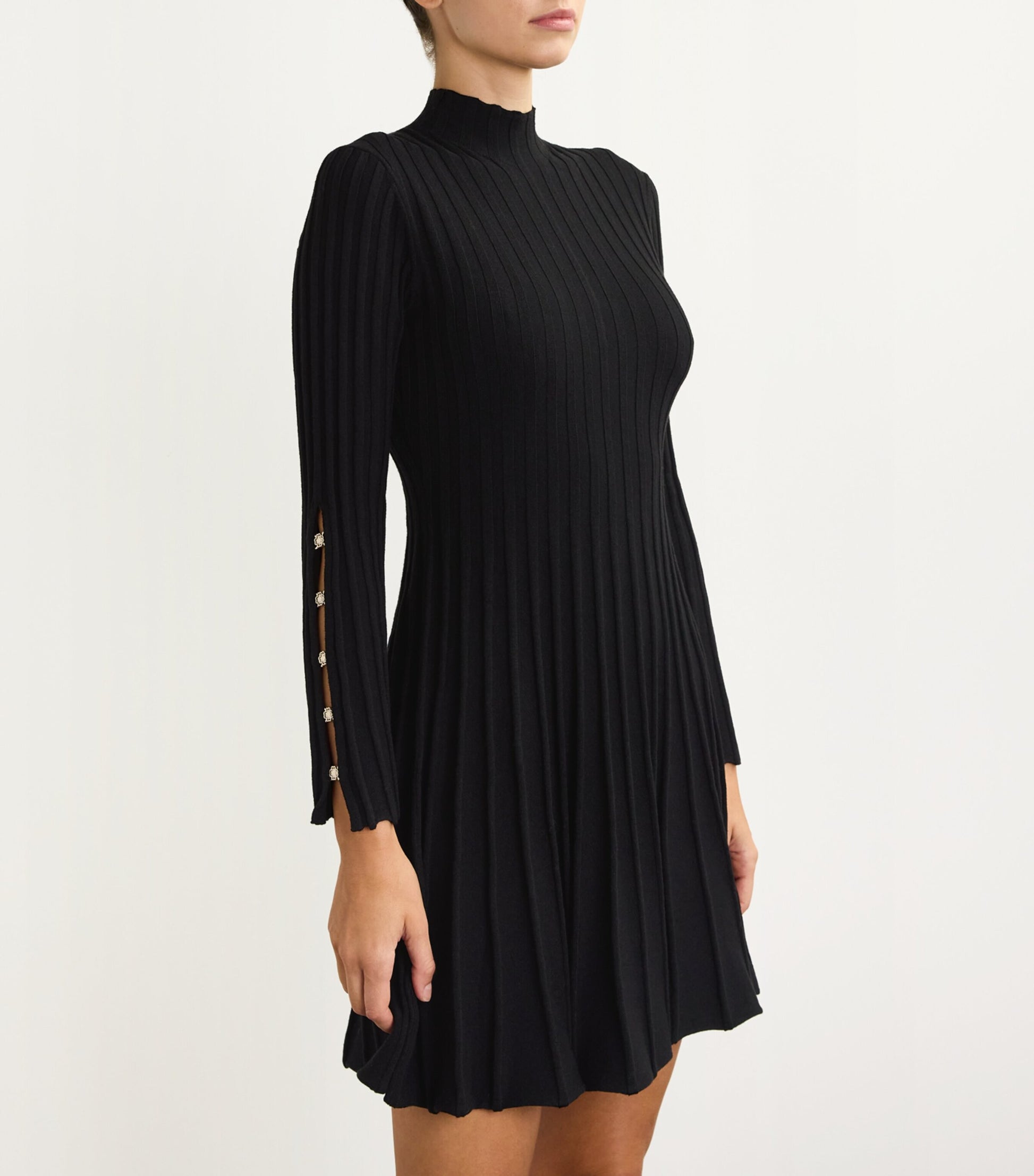 Maje Black High-Neck Knitted Mini Dress