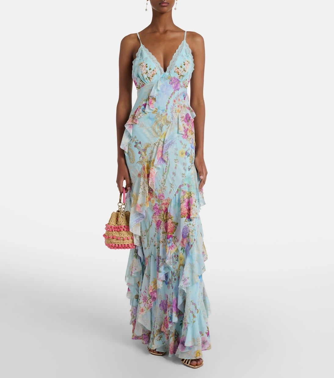 Camilla - Floral ruffled silk slip dress